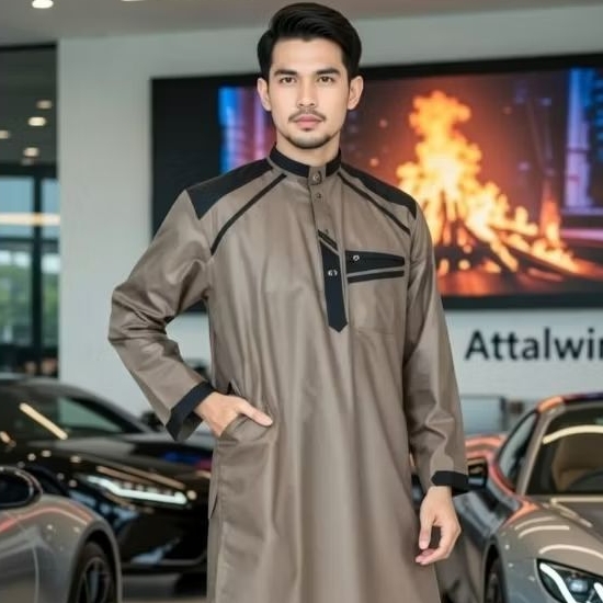 Gamis Setelan Pakaian Muslim Baju Pria Koko Atasan Modis Nyaman Adem Tangan panjang Sd018 Alwaan
