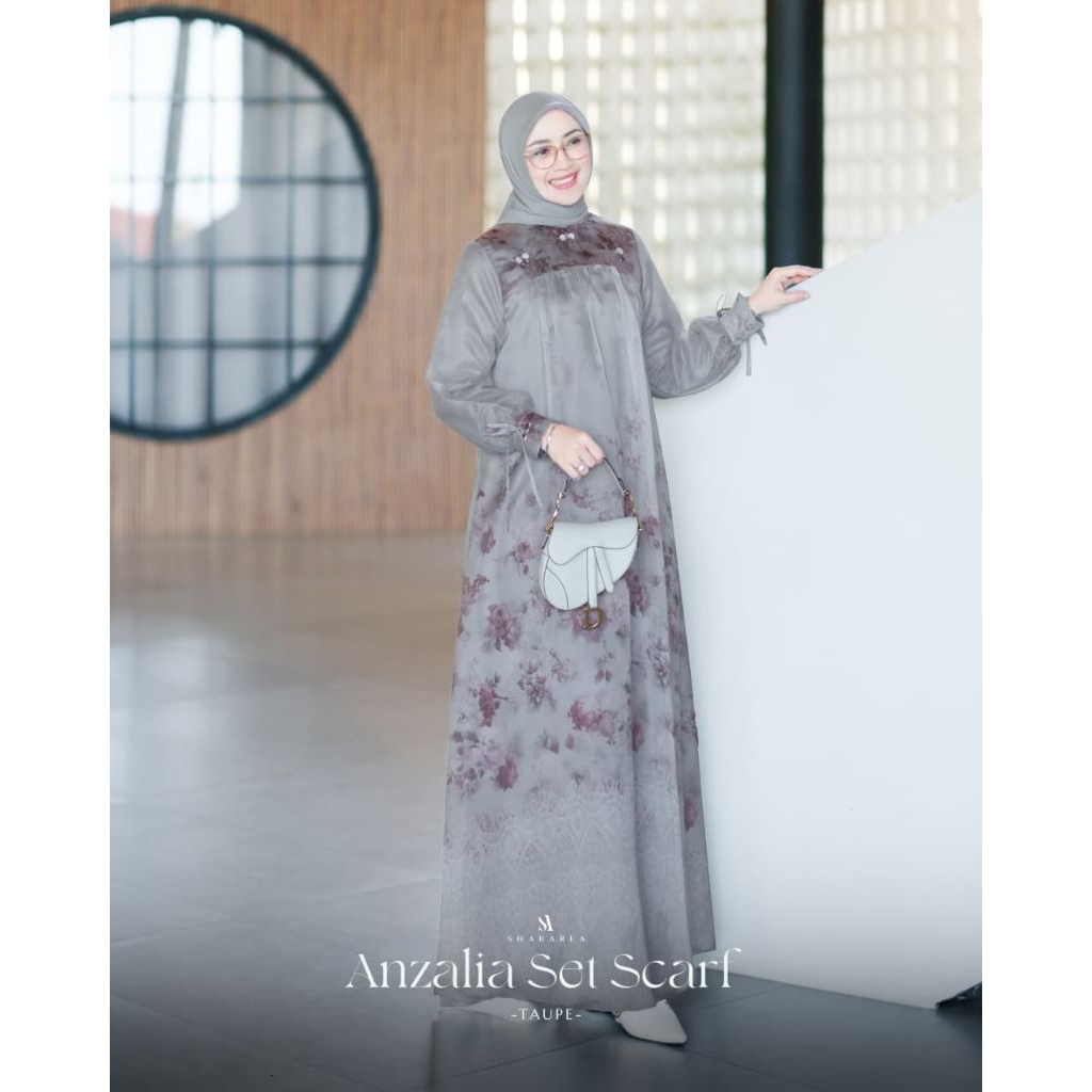 GAMIS ANZALIA SET PRINTING FLORAL PATTERN ( LONG DRESS & SCARF) ORIGINAL BY SHARAREA