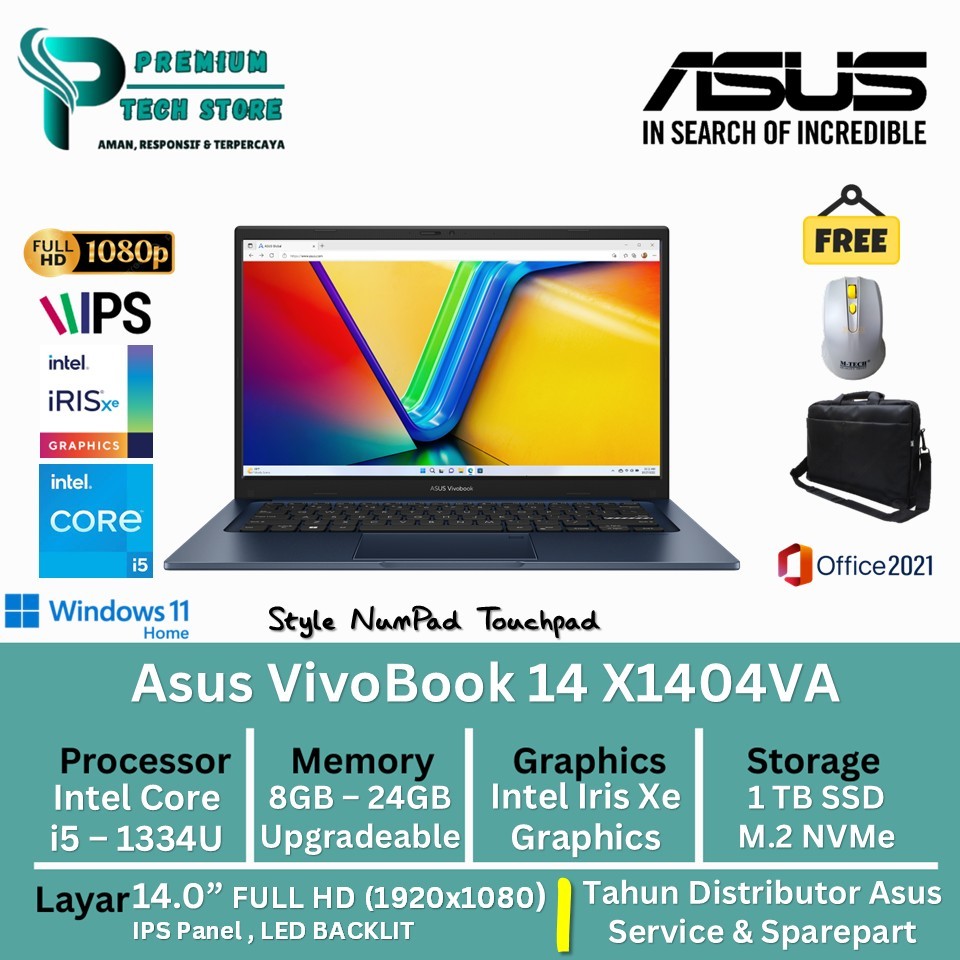 Laptop Asus Vivobook x14 Intel Core i5 1334U RAM 40GB 512GB SSD FHD Windows 11 Original