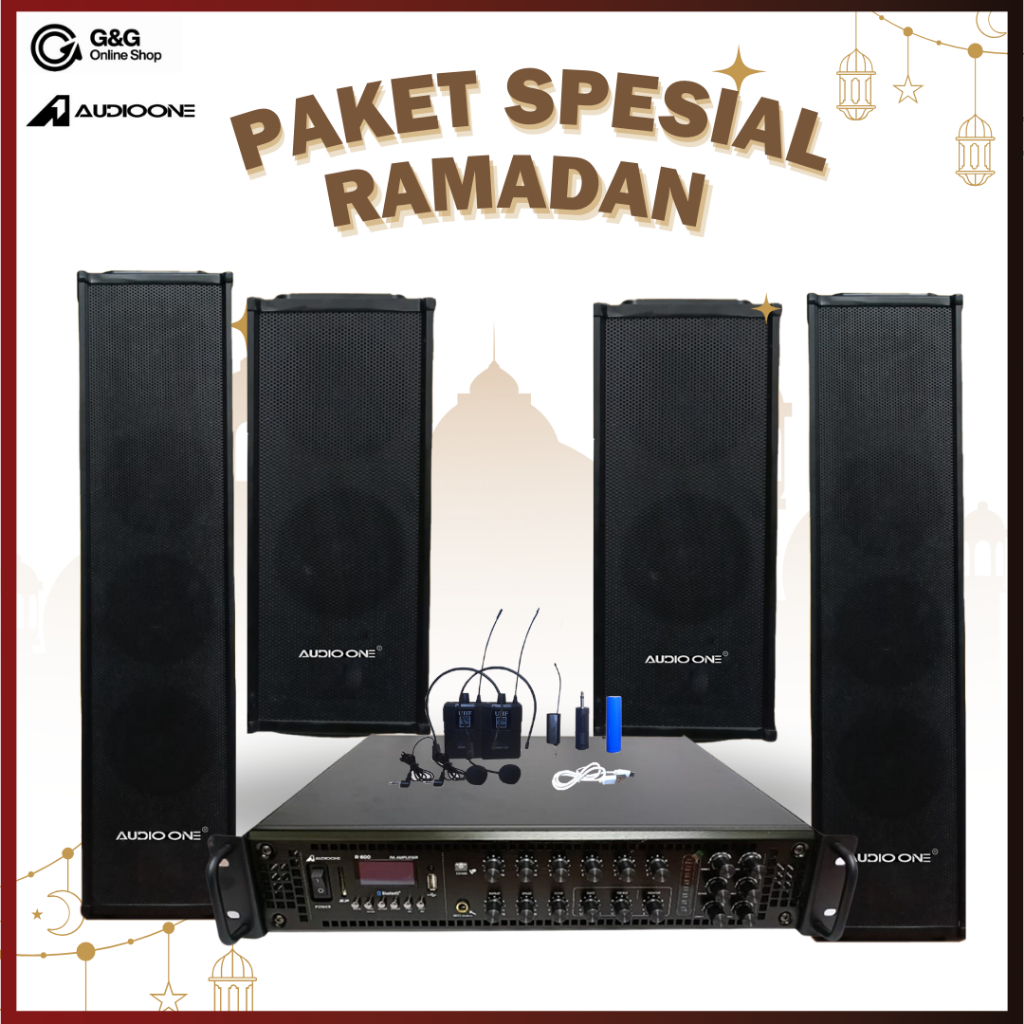 Paket Audio One Ramadan Power Amplifier R600 + Speaker Column + Mic Wireless WM-24 I GNG AUDIO