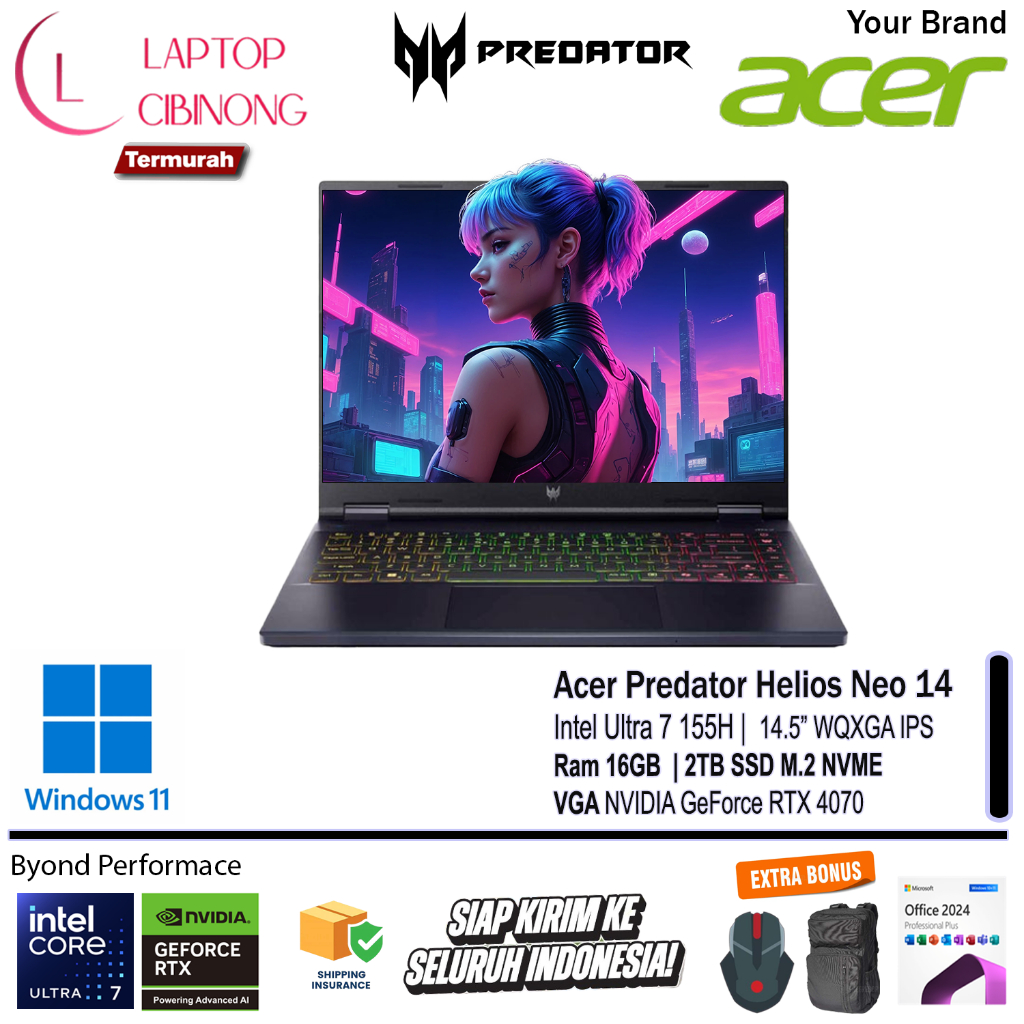 Acer Predator Helios Neo 14 PHN14 51 Intel Ultra 7 155H Nvidia RTX4070-8GB 2TB SSD WQXGA Black