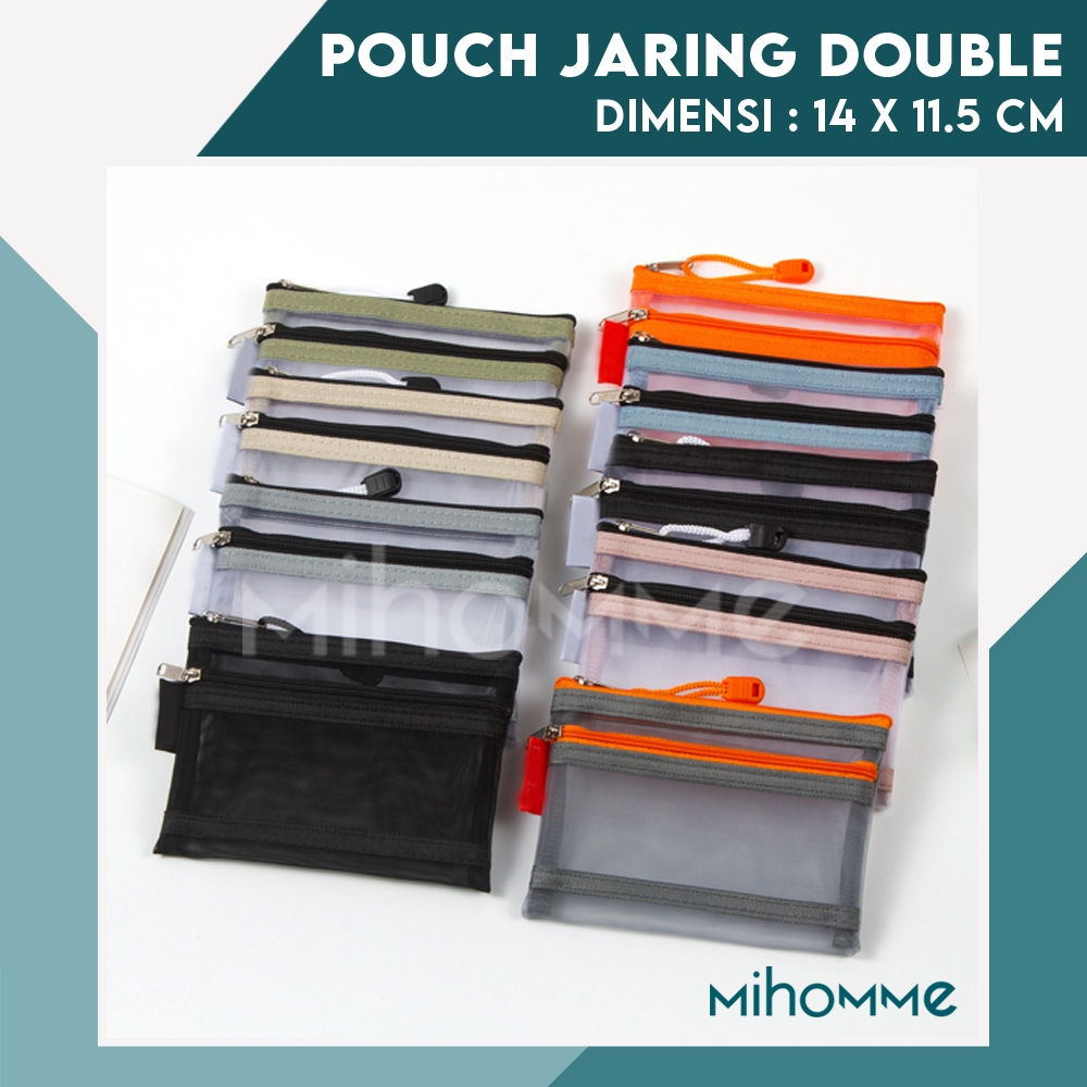 Pouch Mini Jaring Dompet Tas Koin Travel Bag Net Tempat Penyimpanan Kartu Kabel Double Zipper