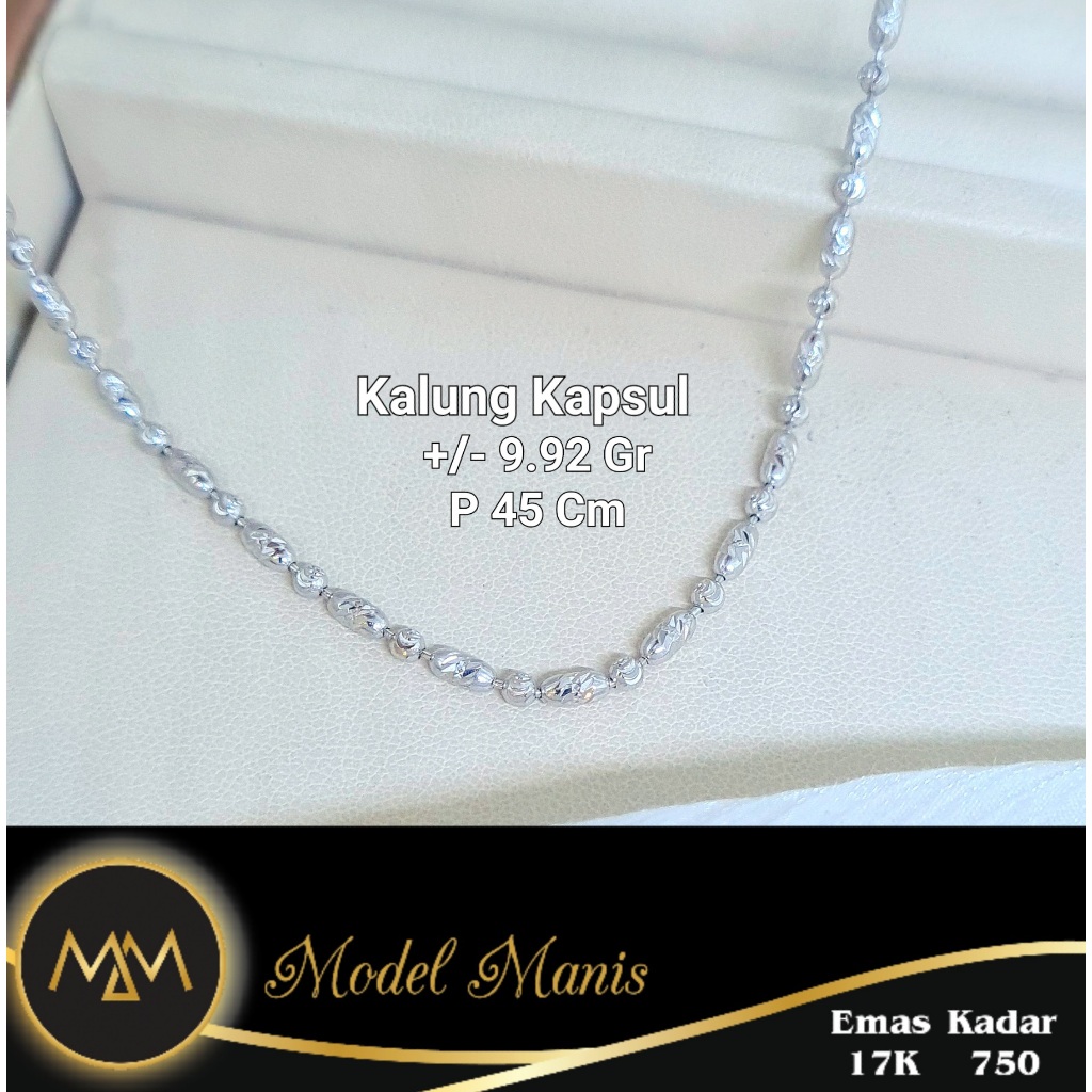 Kalung Kapsul + Biji Lada Ukir Emas Putih 750 kadar 17k
