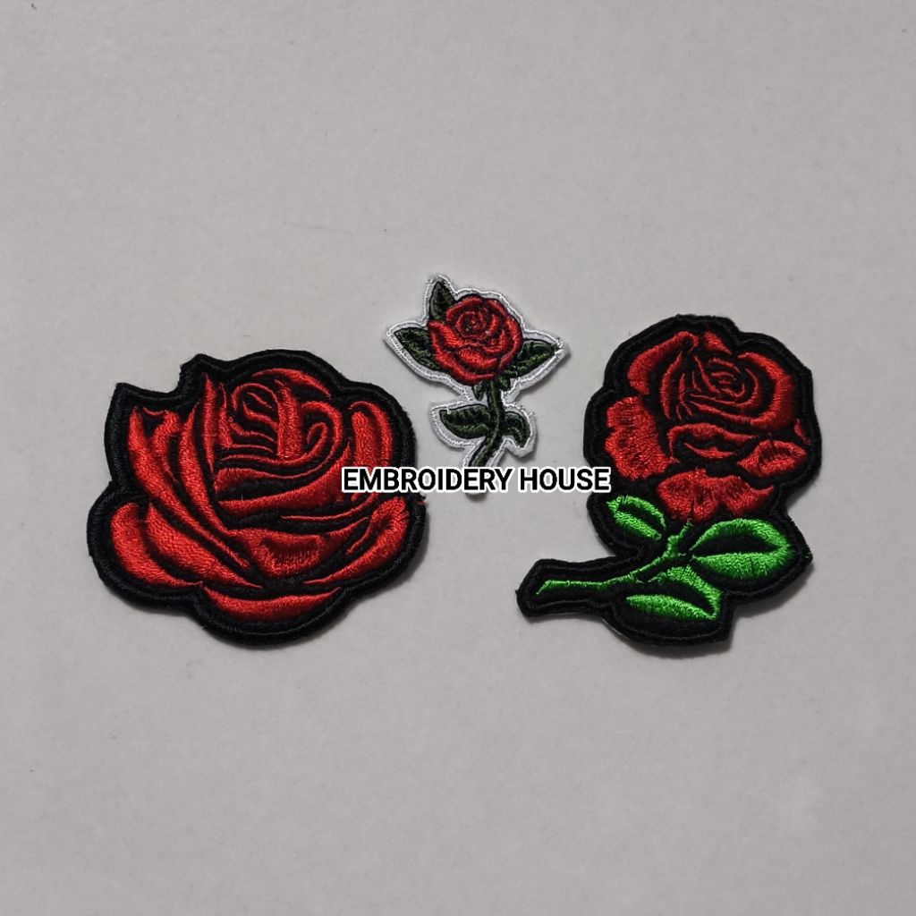Patch Emblem Bordir Karakter Bunga Mawar