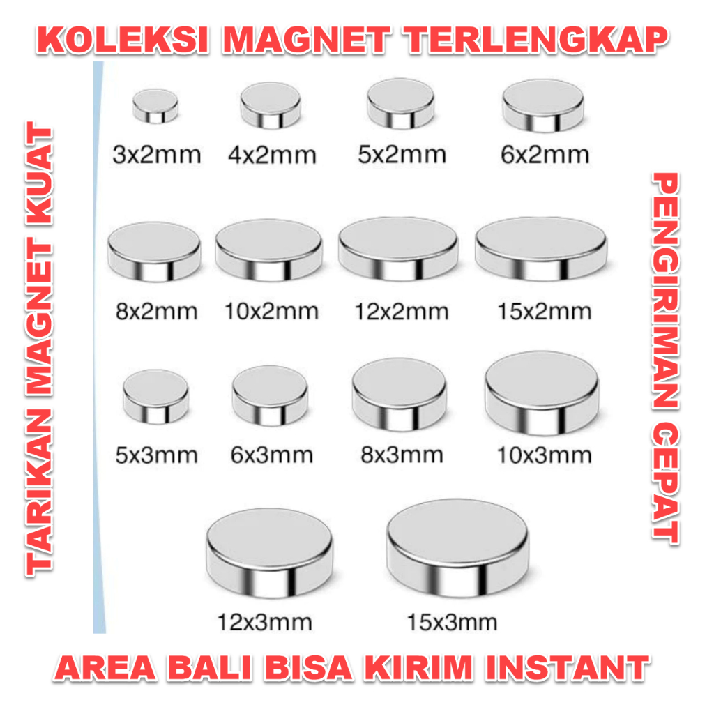 [BISA INSTANT] STRONG MAGNET NEODYMIUM DISK MAGNET N52 DIY MAGNET SUPER KUAT BULAT ROUNDED MAGNET 3x