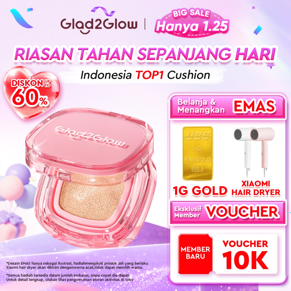 [Ready Stock]Glad2Glow Perfect Cover Cushion Foundation Waterproof Make Up Setting Concealer BB Crea