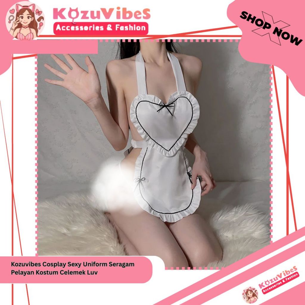 Kozuvibes Cosplay Sexy Uniform Seragam Pelayan Kostum Maid Celemek Luv