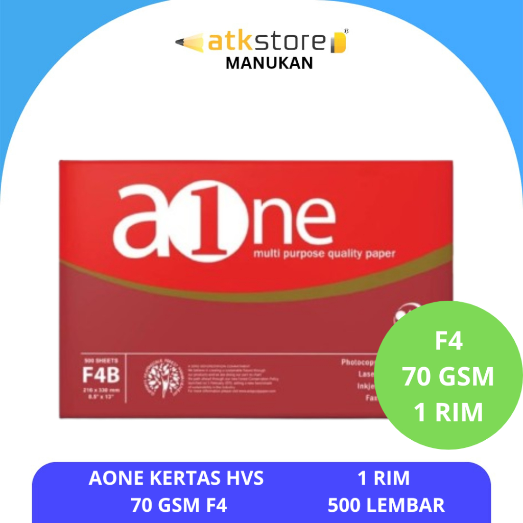 [1 RIM] Kertas HVS AONE F4 70 Gsm 1 RIM KERTAS HVS / FOTOCOPY
