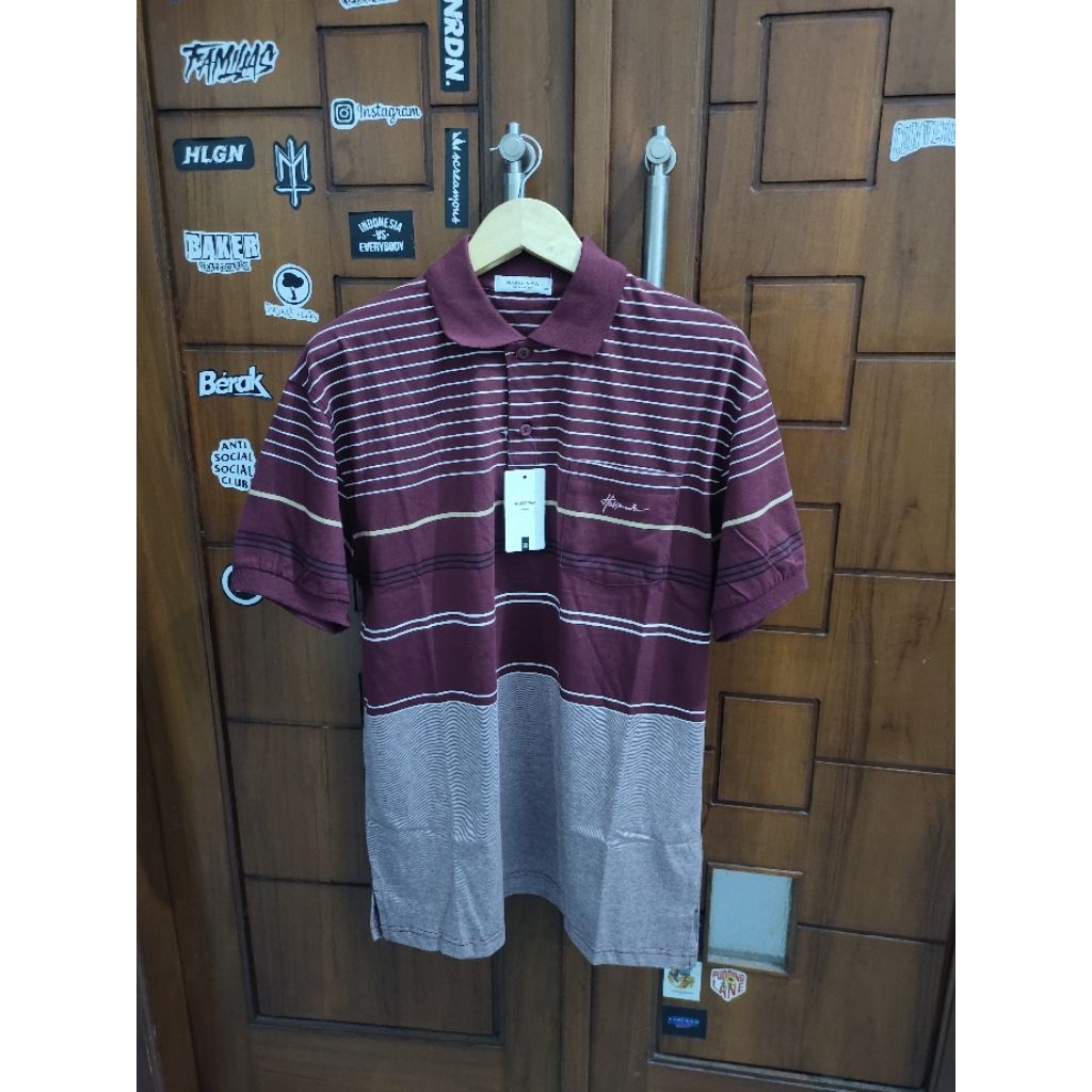 Kaos Polo Hassenda UK L Maroon Garis", 100%Original