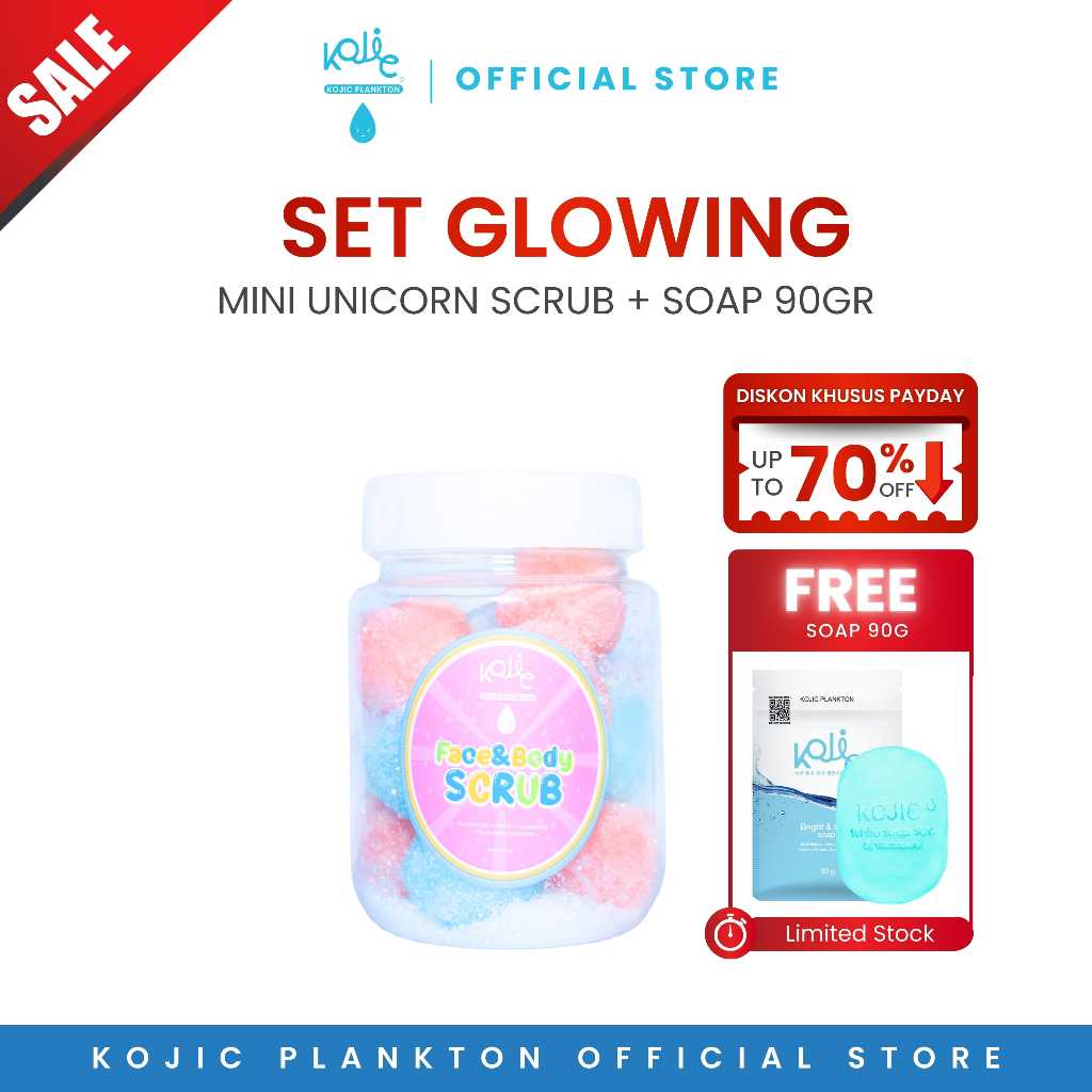 [BUNDLING BOOSTER] KOJIC KOJIC PLANKTON UNICORN SCRUB 150GR MINI + BRIGHT & GLOW SOAP 90GR