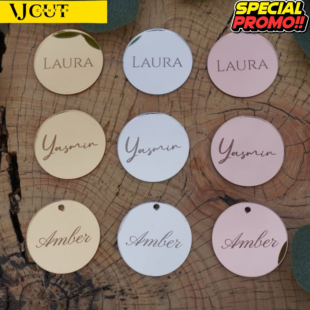 Label Akrilik Bulat / Label Hijab Akrilik Bulat Logo Hijab Custom /Label Logo Inisial Grafir dan cut