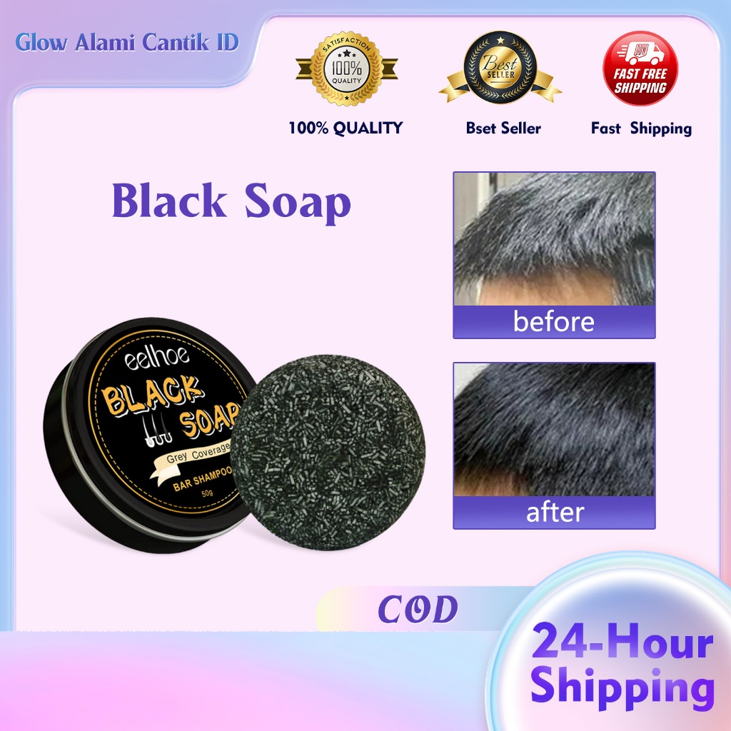 Eelhoe Black Soap Pria 50g Penggelap Rambut Hitam Sabun Pemuith  Sampoo Bar Penggelap Polygonum Esse