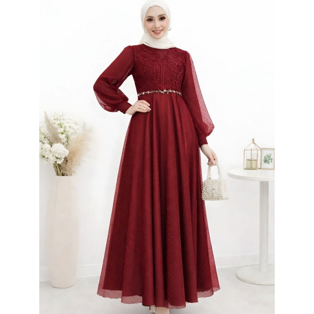 Dress Kejora Gamis Brokat Terbaru Mewah Jumbo | Baju Gamis Lebaran 2026 Bahan Satin Velvet Ms