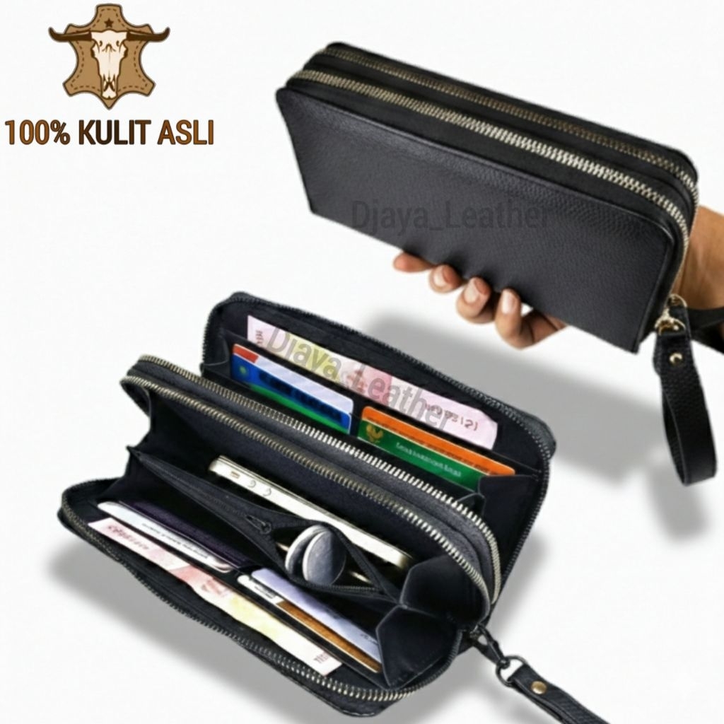 Dompet Wanita Panjang Kulit Asli Panjang 2 Resleting
