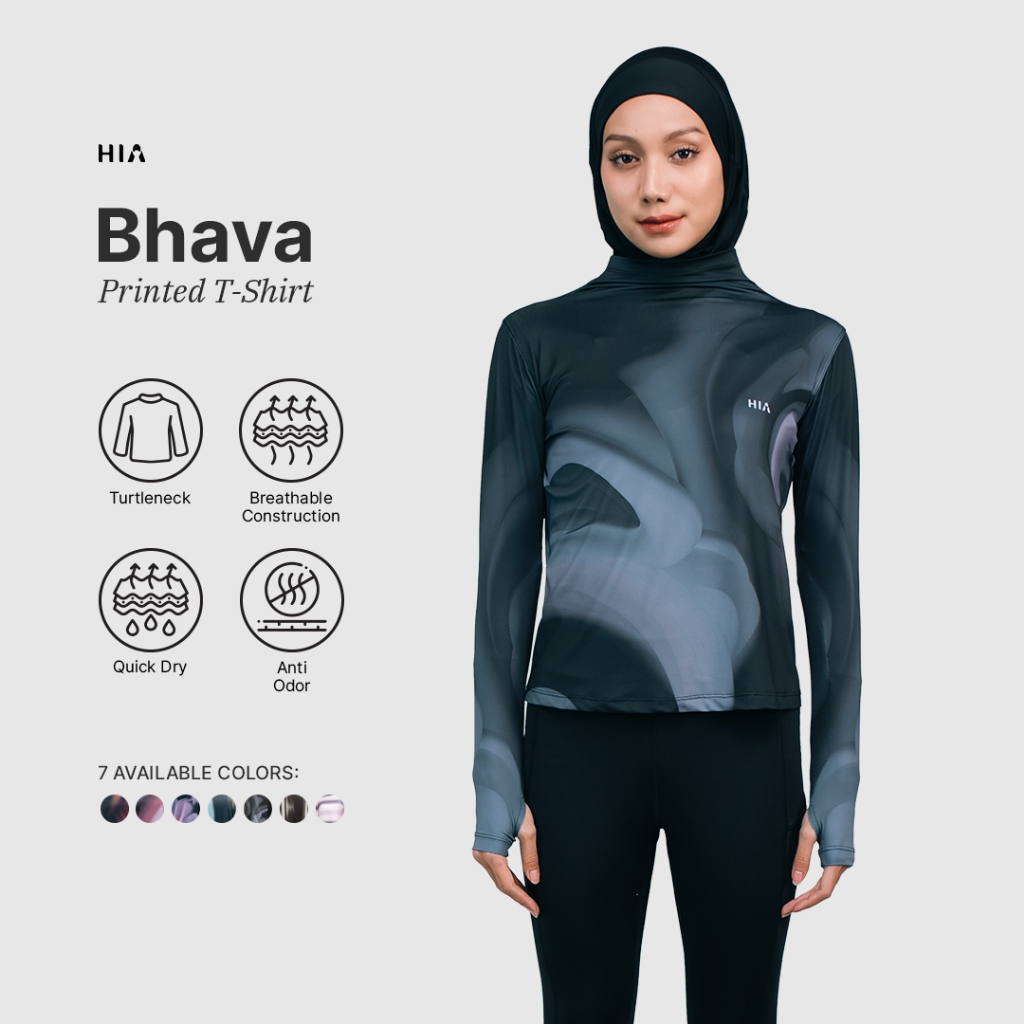 HIA Everywear Bhava Printed Long Sleeve Regular Fit Hecktive Fabric Baju Olahraga Wanita Running Gym