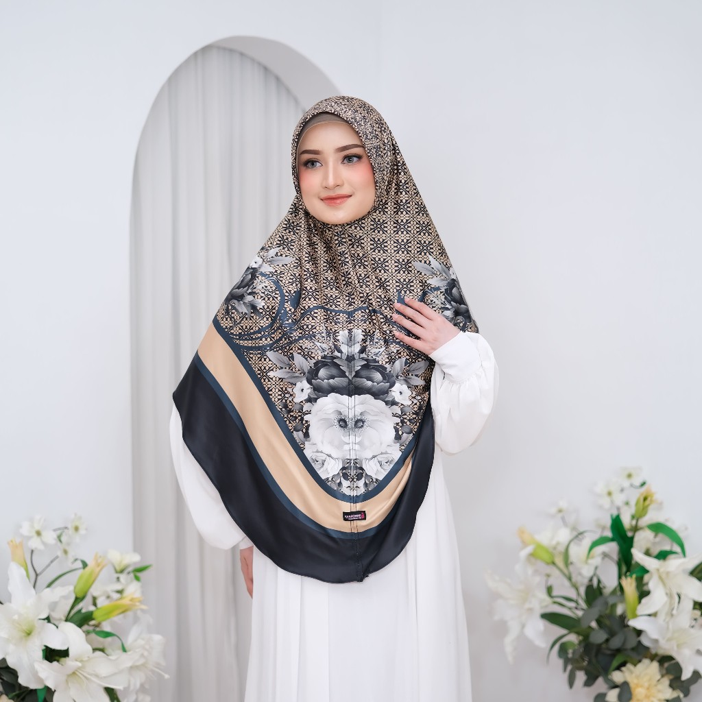 KHAROMAH | [New] Hijab Bergo Jumbo Bunga Printing Sublim XXL Kerudung syari 90x115cm Terbaru 2026 mu