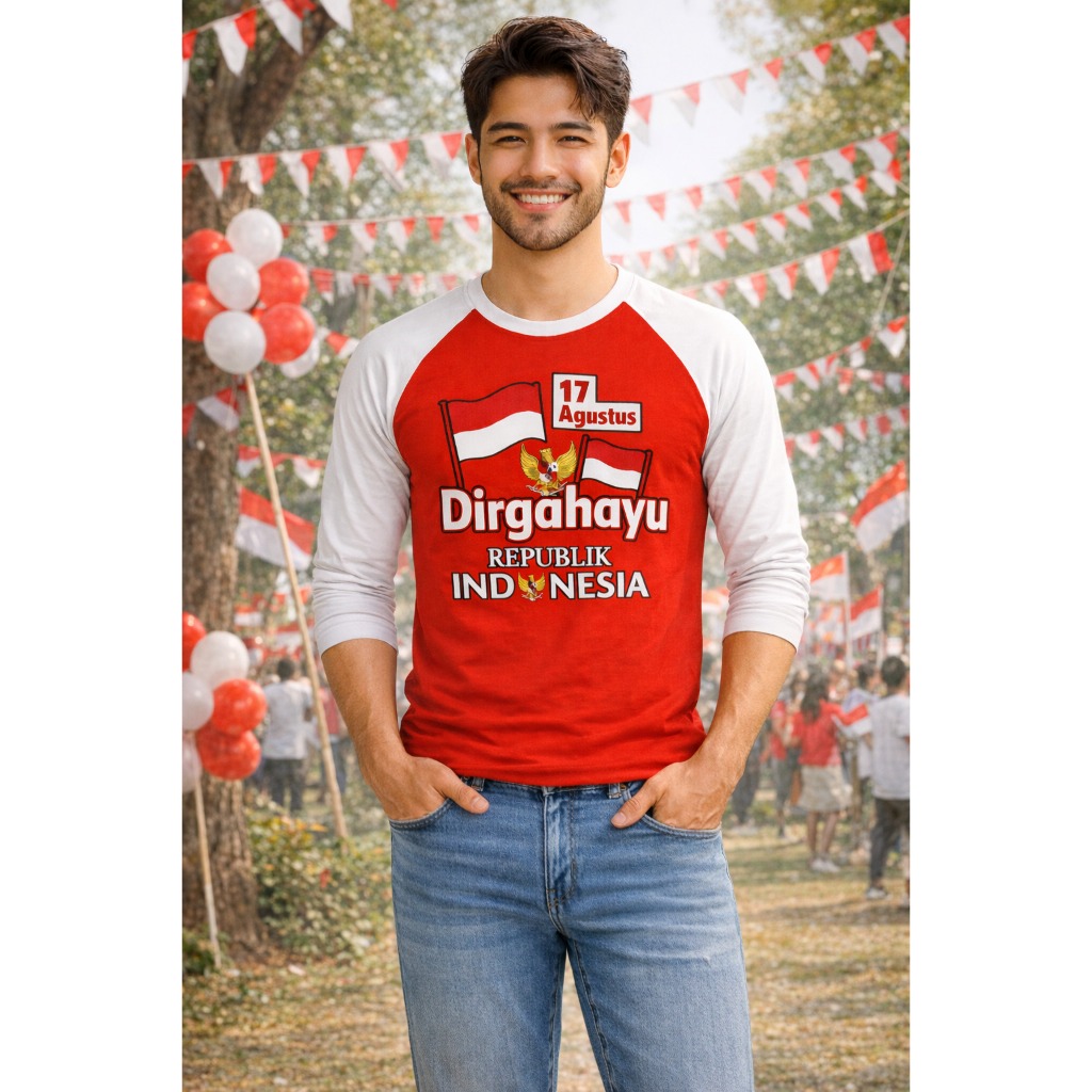 (OBRAL )  Kaos raglan motif 17 agustus – kaos raglan merah putih -  kaos merah  putih – kaos raglan 