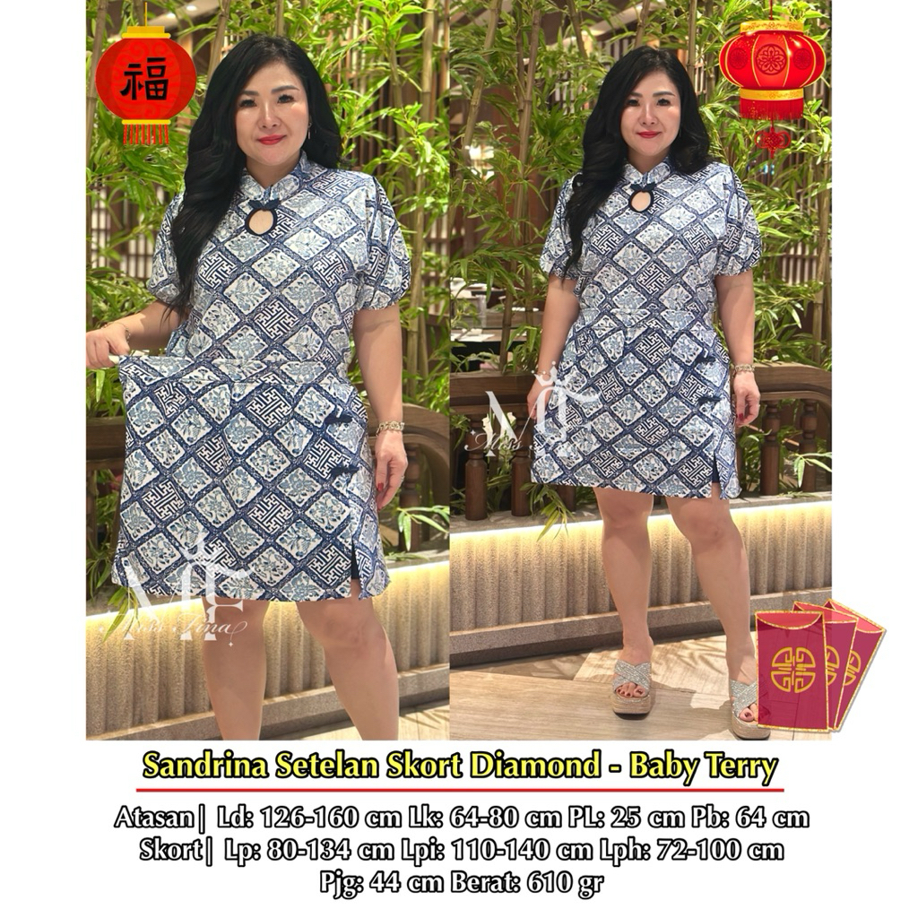 FINA BIGSIZE - (SANDRINA SET SKORT CHEONGSAM) SETELAN ROK WANITA JUMBO BIGSIZE