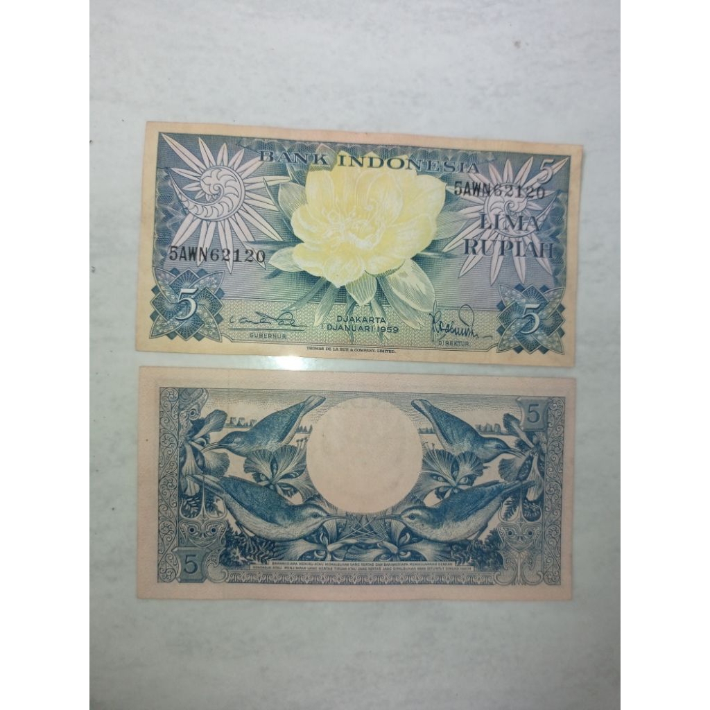 uang kertas kuno 5 rupiah seri bunga