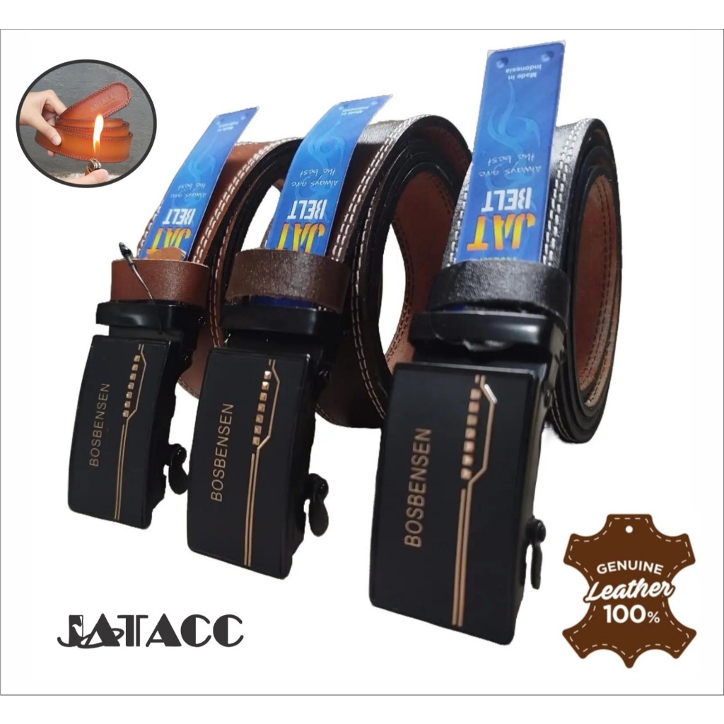 belt - sabuk kulit - Ikat Pinggang Kulit Asli Sapi Pria Lebar 4 cm Panjang 110-125 cm Gesper RELL