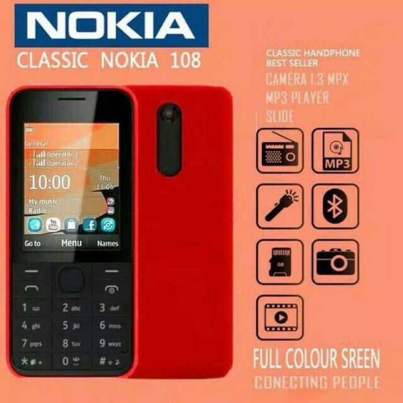 HP Nokia 108 Dual SIM - Tahan Lama, Kamera VGA, Bluetooth