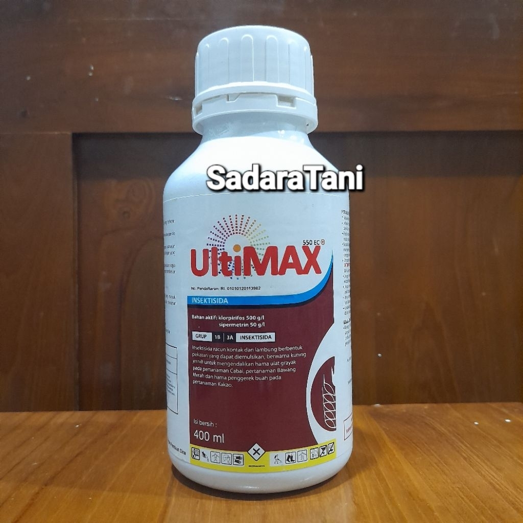 Insektisida UltiMAX 550EC 400ML Bahan aktif : Klorpirifos 500g/l + sipermetrin 50g/l