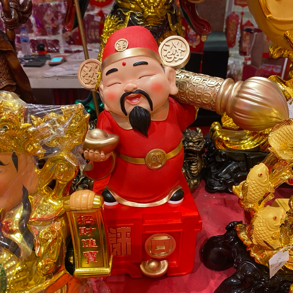 chaisen yek pajangan imlek dewa uang solid keramik include packing kayu