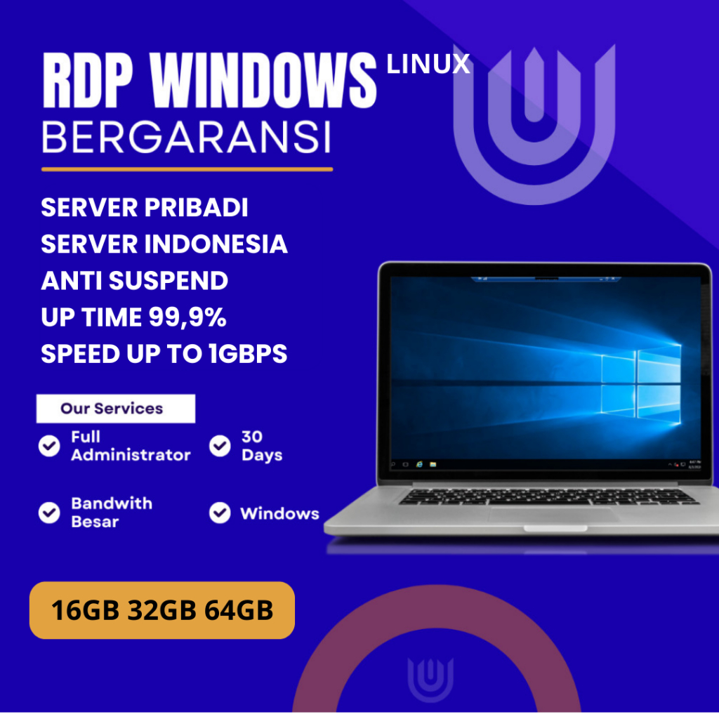 RDP VPS Indonesia RAM 16GB 32GB 64GB | 30 Hari | Windows & Linux | Garansi Aktif | Anti Suspend