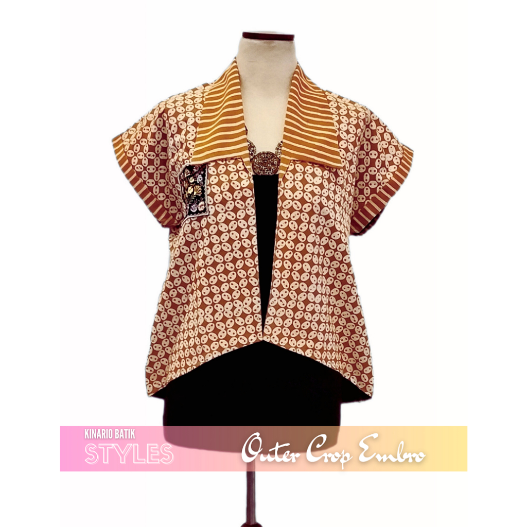 Outer Batik Wanita Kinario Vest Bordir Batik Cap Premium Solo All Size Atasan Rompi Katun Lengan Pen