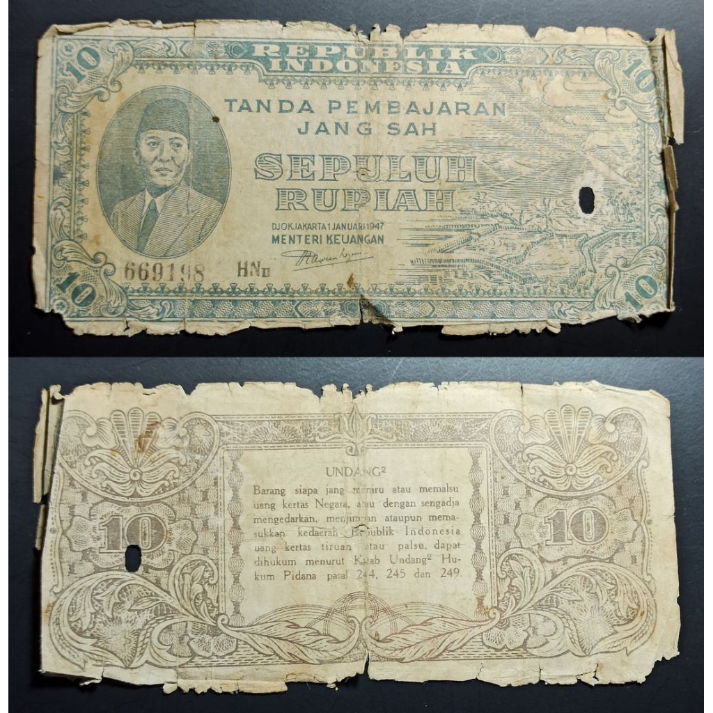 uang kuno Indonesia 10 rp ori 1947 p2733