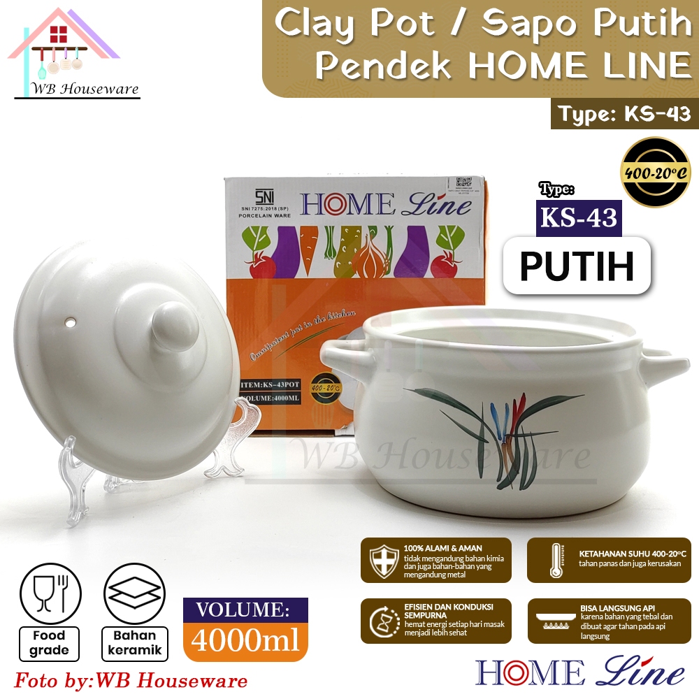 Homeline Panci Sapo Keramik Obat Tahan panas 4000ml warna putih /  mangkok herbal clay pot earthen r