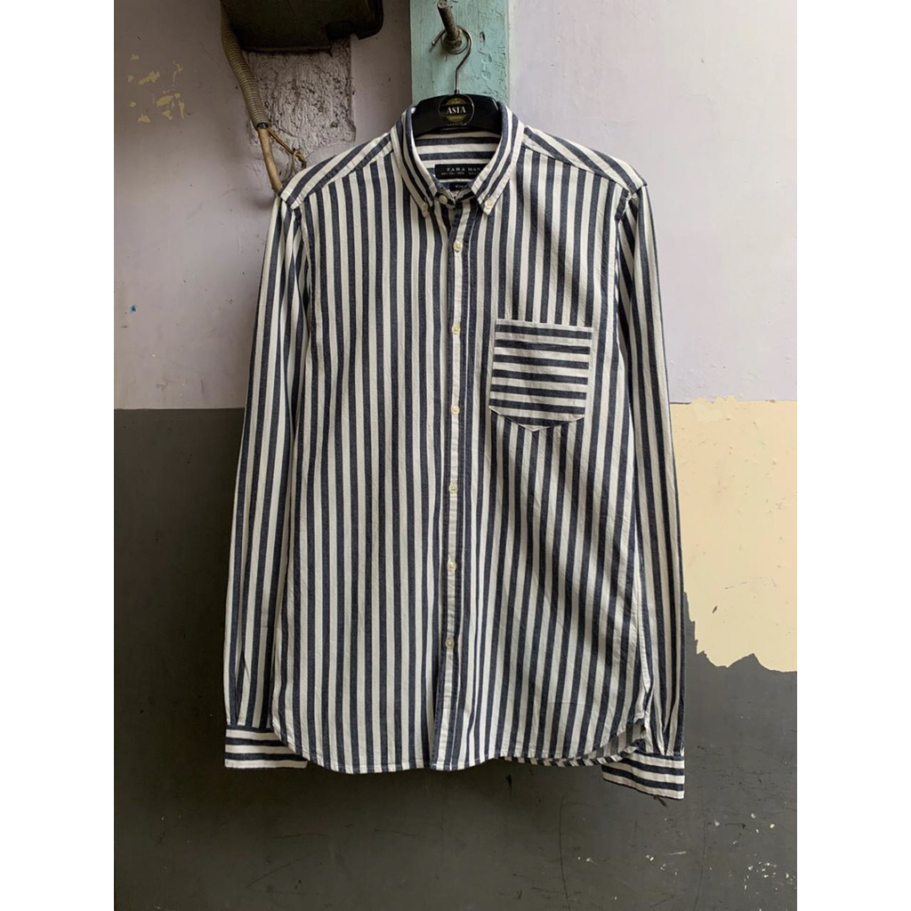 kemeja lengan panjang ZaraMan stripe size S preloved