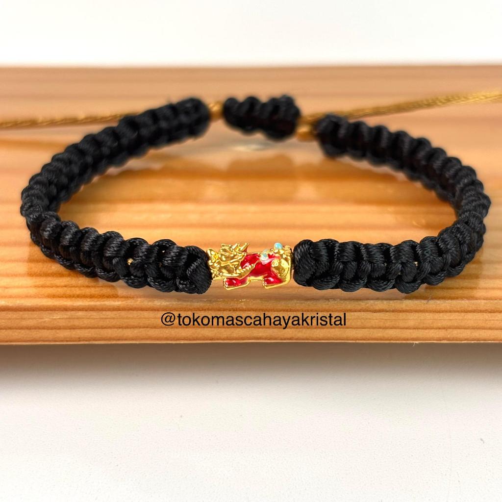 Gelang Tali Emas Charm Dragon Naga Merah / Pixiu Emas 24k HK Hongkong 999% - Gold Bracelet