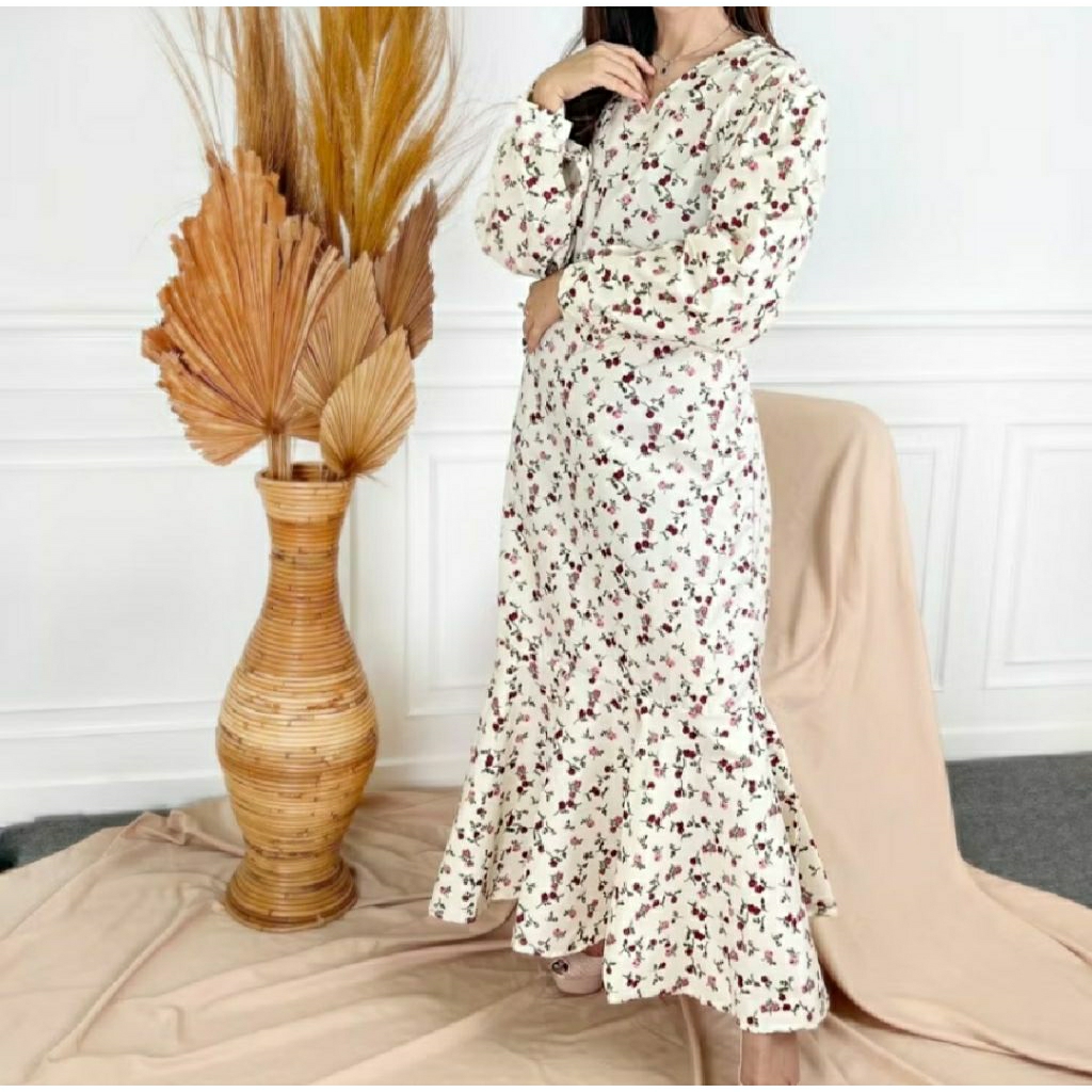 PRELOVED MAXI DRESS CREAM ROSE