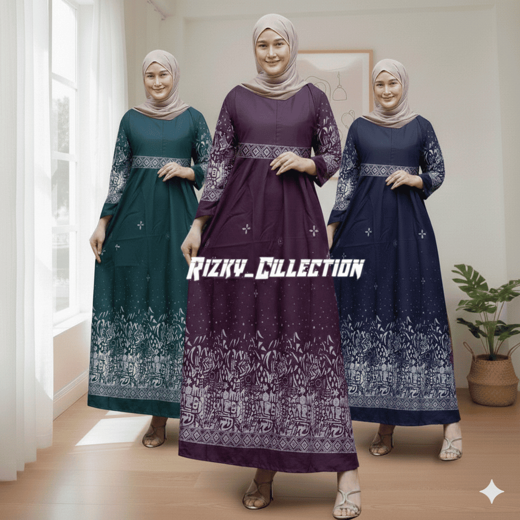 Rizky_collection2 - Gamis Batik Wanita Modern Jumbo LD 120 Busui Friendly Dress Kondangan Batik Peka