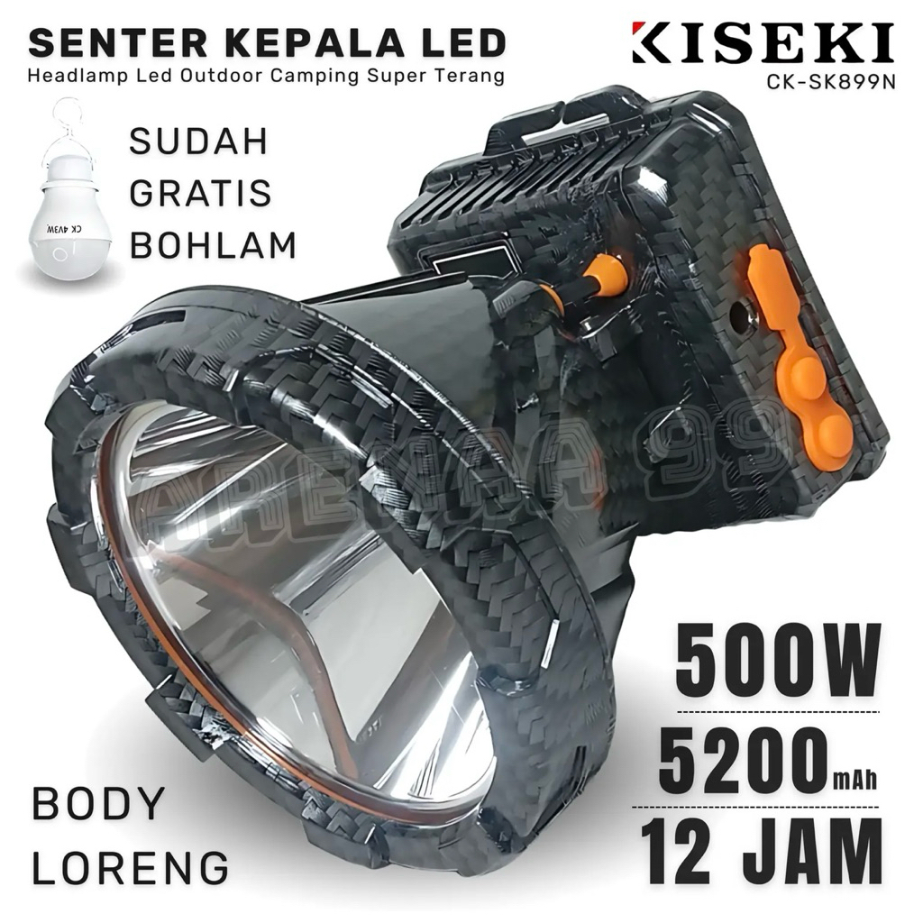 KISEKI Senter Kepala 500W Kiseki CK-SK899N Gratis Bohlam LED | Headlamp Camping Super Terang - Bater