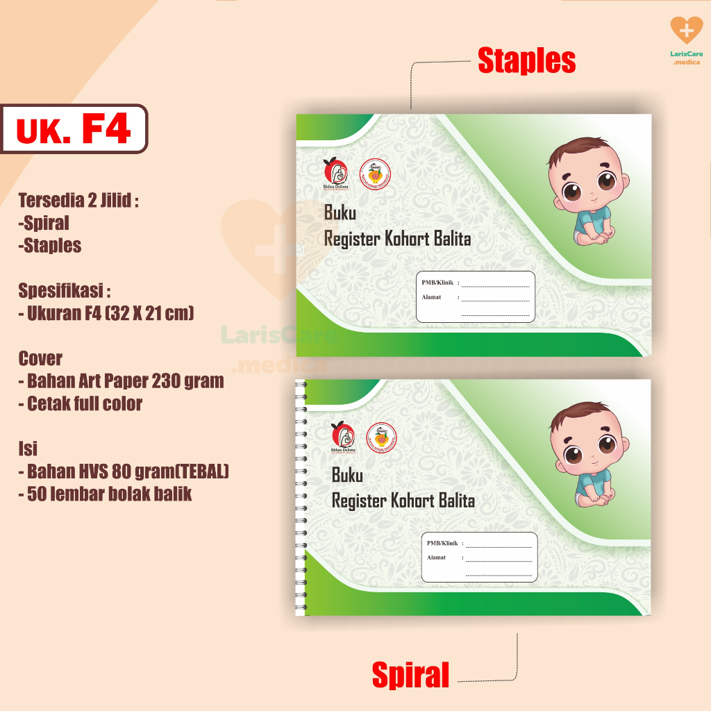 buku KOHORT BALITA, buku register KOHORT BALITA jilid lem spiral, Buku bidan, buku kohort
