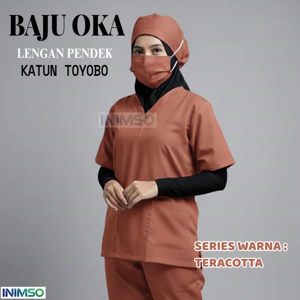 BAJU OKA PERAWAT LENGAN PENDEK TOYOBO WARNA TERACOTTA