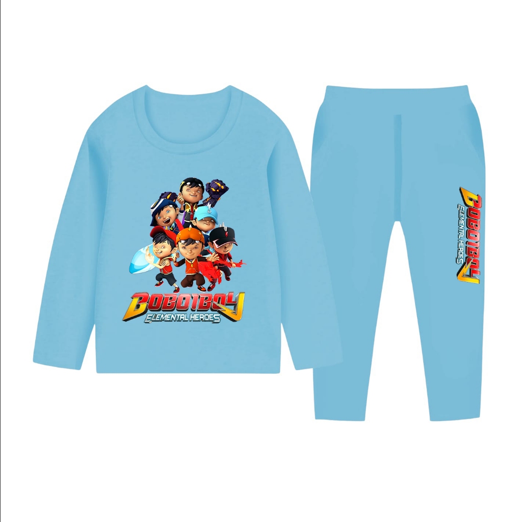 Setelan baju tidur lengan panjang celana panjang Boboiboy bahun catton polyester