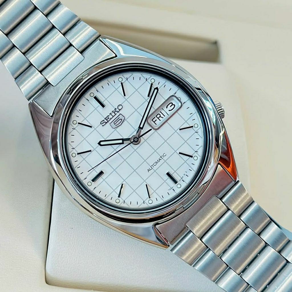 S3iko 5 SNXF05K1 Automatic Men White Pattern Dial Stainless Steel Strap