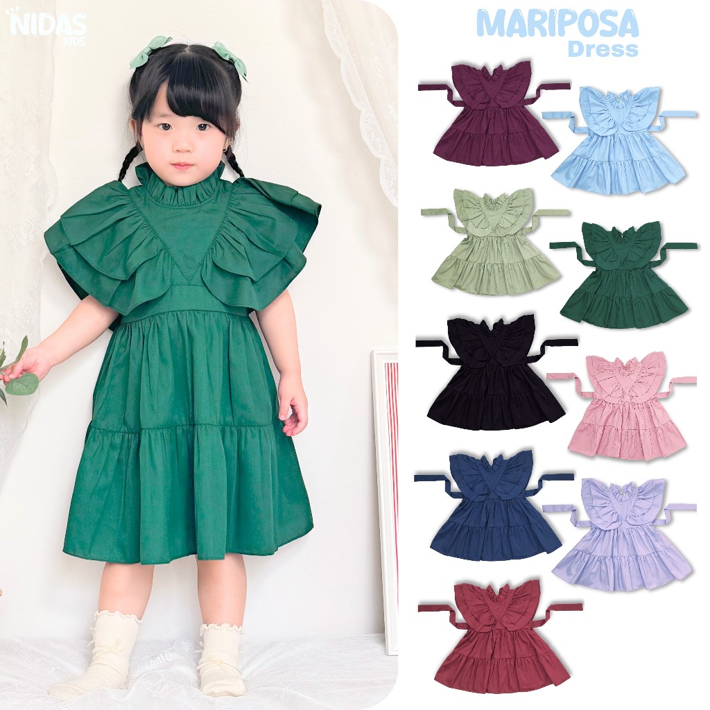 (PRE ORDER) Nidas Kids - Mariposa Dress Pesta Anak Katun Lengan Pendek Rample Premium Usia 1 2 3 4 5
