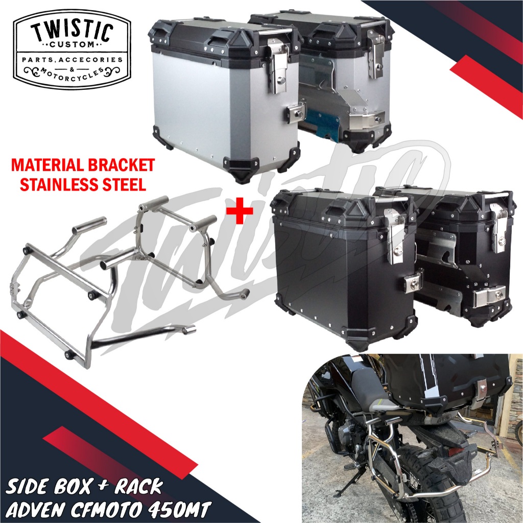Side Box Pannier + Side Rack Bracket Tas Box Boks Samping Adven Quick Release Motor CFMoto CF Moto 4