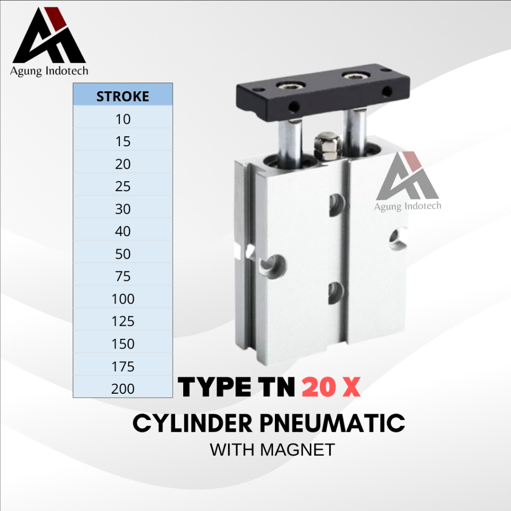 TN20 CYLINDER PNEUMATIC TWIN ROD PNEUMATIK ANGIN AIR SILINDER DOUBLE