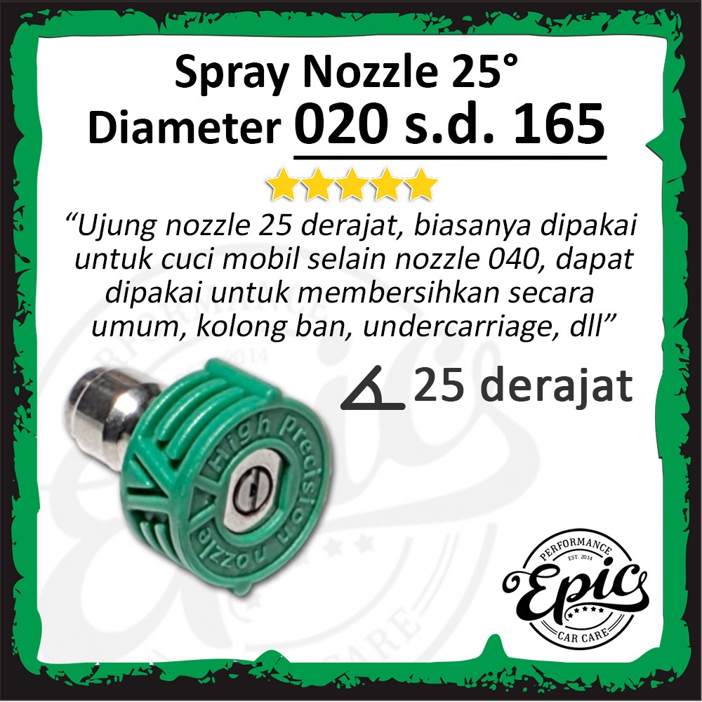 Nozzle Jet Cleaner Hijau 25 Derajat Quick Release Jet Cleaner Nozzle Sprayer Nozzle Semprotan Air No