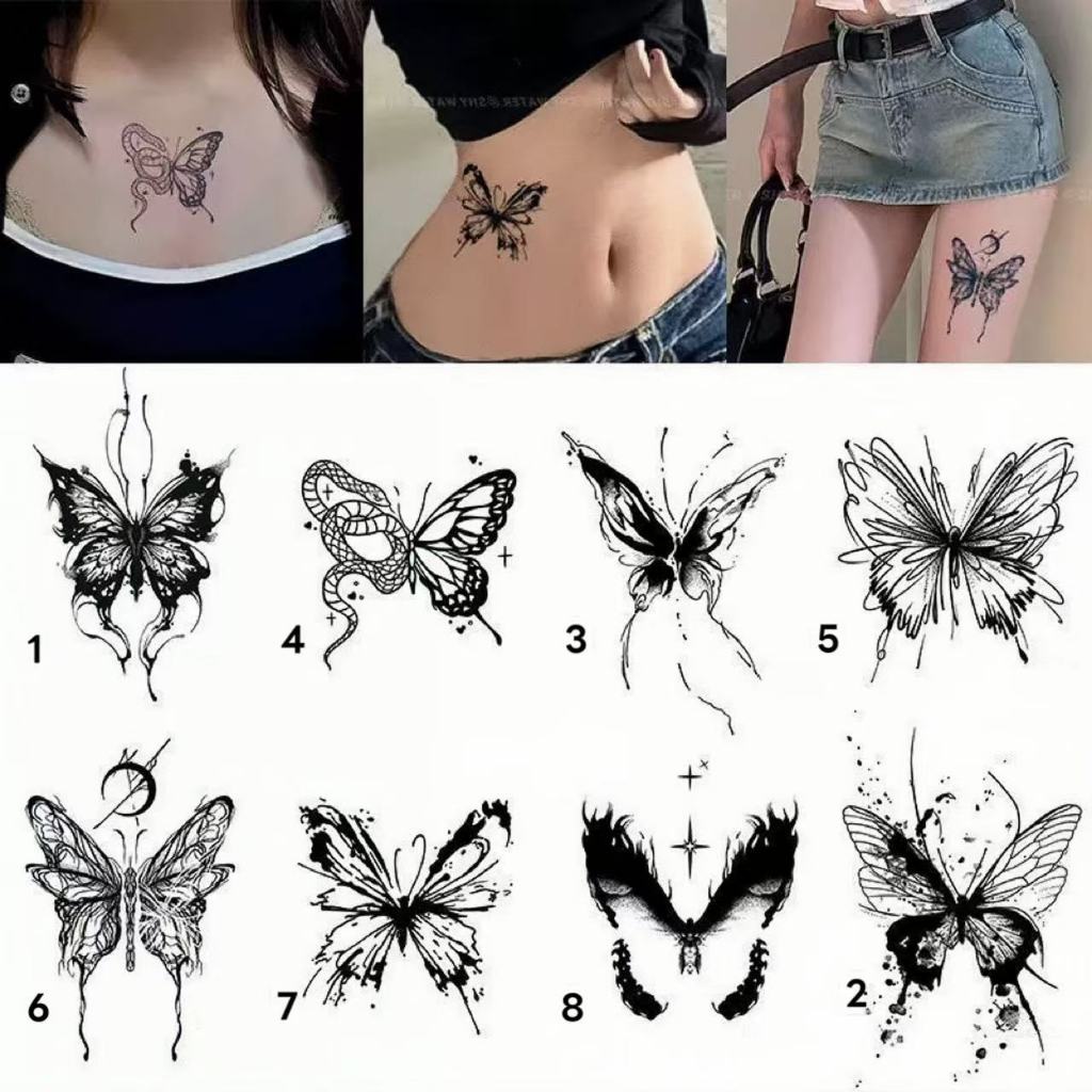 Tattoo Sticker Kupu-Kupu Aesthetic Anti Air Tahan Lama / Temporer Tato Motif Kupu-Kupu