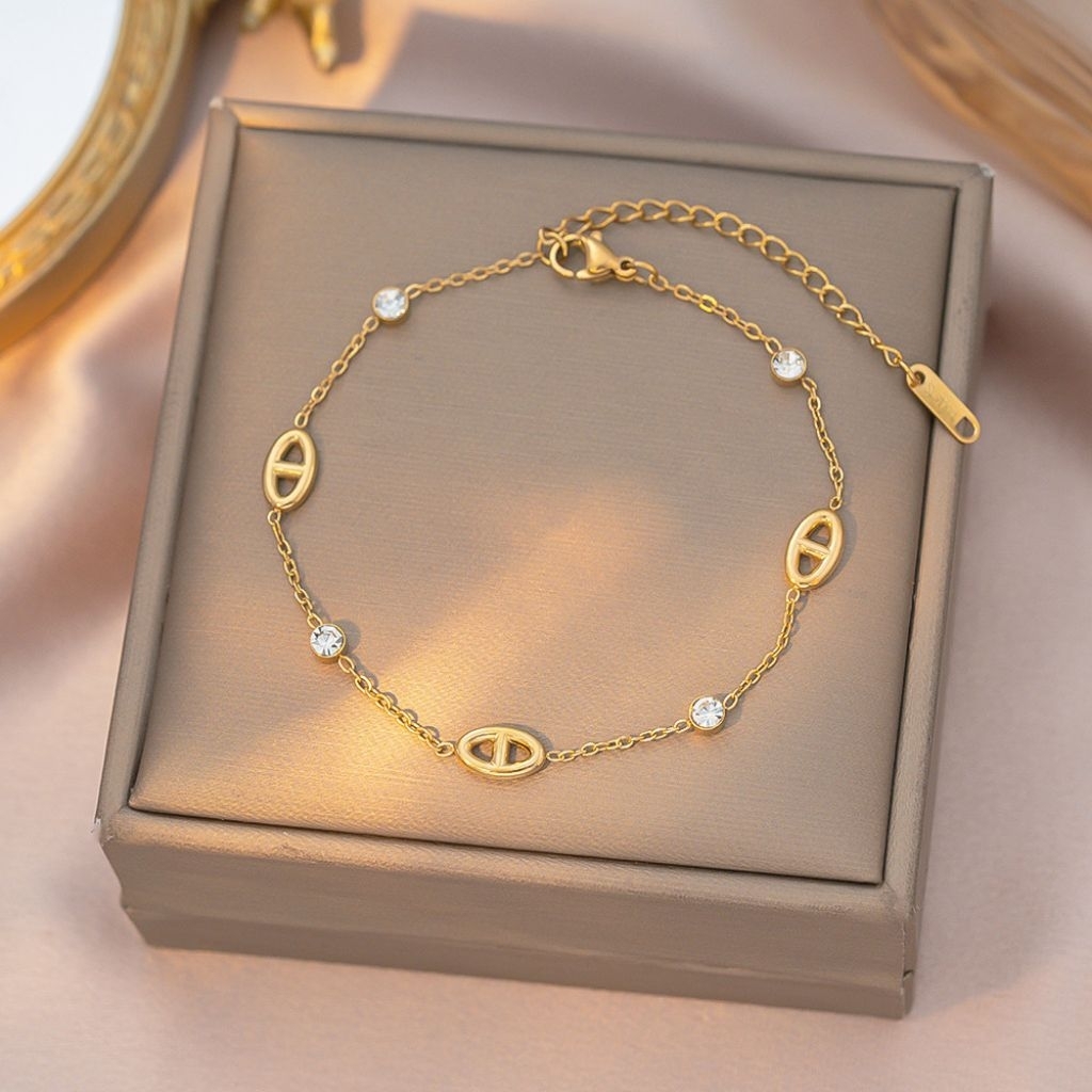 V2 Kalung gelang rantai bolong permata titanium asli