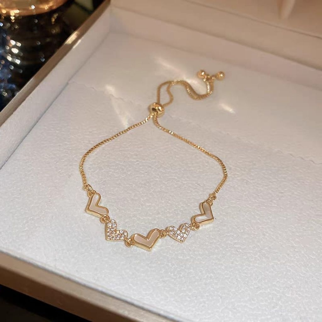 F0 Gelang serut hati putih permata titanium asli