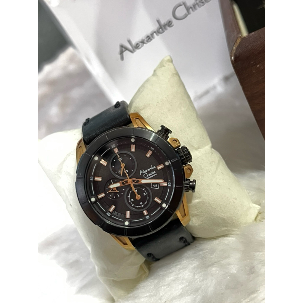 Dijual Jam Mewah Alexandre Christie, AC 6522 MC Hitam Rosegold Kulit