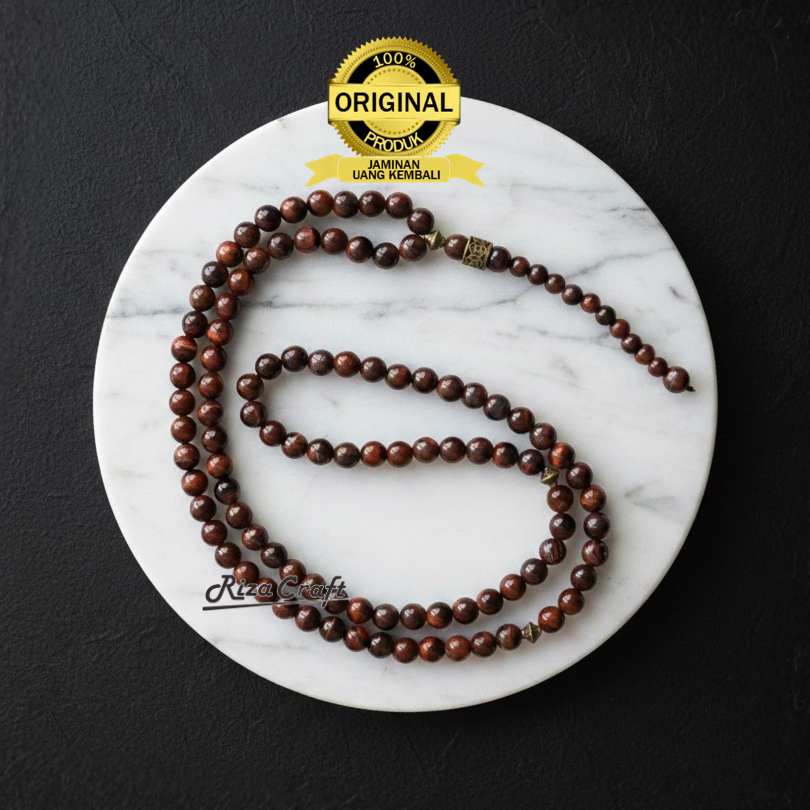 Tasbih 99 Butir Estetik Batu Red Tiger Eye Merah ASLI Original Mewah Cantik Aesthetic