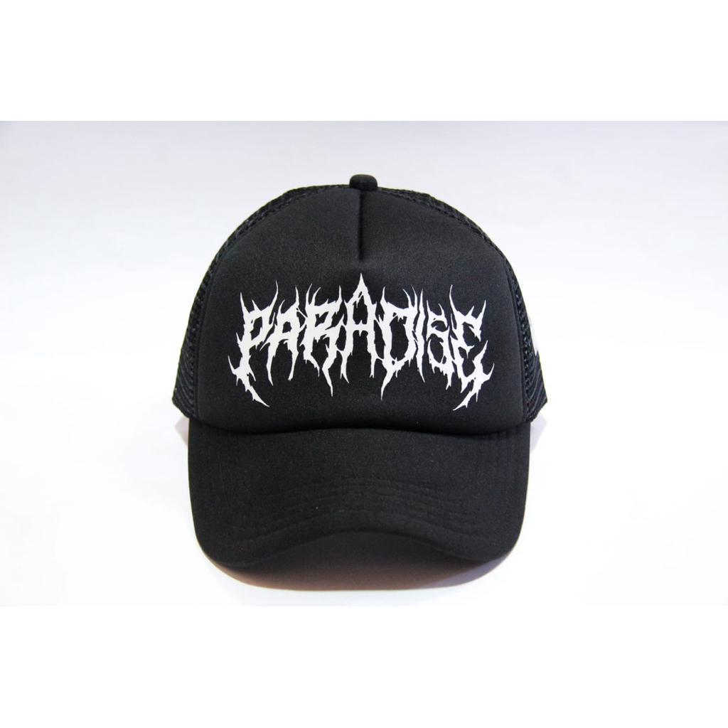 Topi Truker F19 Qualitas Distro Hitam dengan Logo Putih Gaya Modern